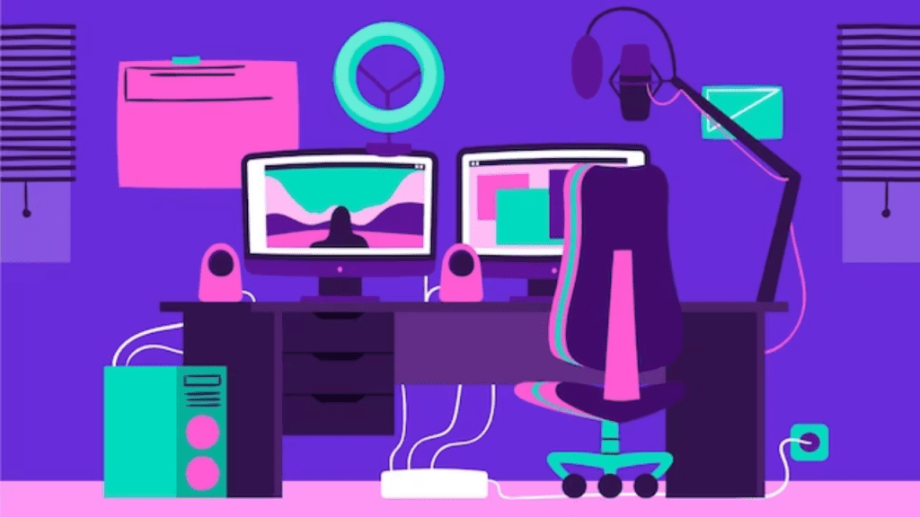 Two computers, Light, PC and Table